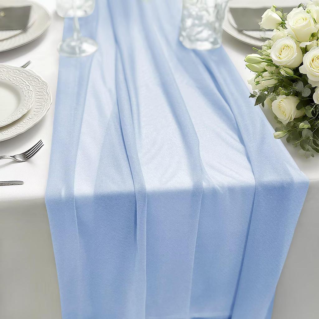 Boho Sheer Chiffon Fabric Table Runner Rustic Romantic Tulle Table Runner for Christmas Wedding Party Birthday Table Decorations