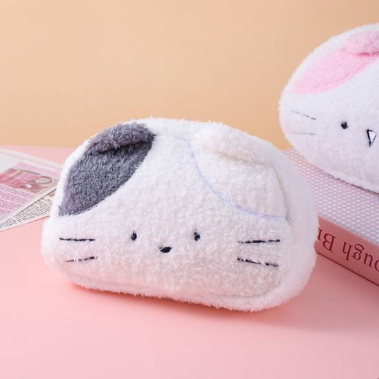 Plush Cat Pencil Case for Kids Cute Cartoon Large Capacity Pen Pouch Student Stationery Bag Travel Cosmetic Pouch