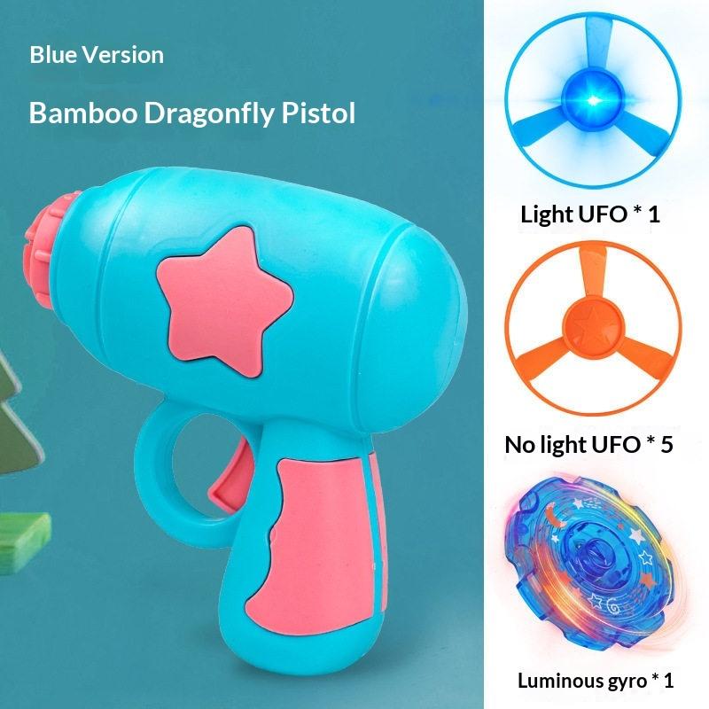 Children'S Outdoor Flying Bamboo Dragonfly Frisbee Gyro Gun Pistol Luminous Ufo Spinning Top Ejection Toy Kids Gyro Launcher
