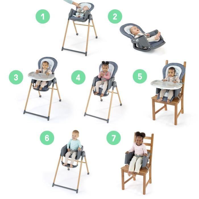 INGENUITY Chaise haute 7 en 1 de la naissance jusqu'à 5 ans Proper Positioner - Chambray- Transat bébé, réhausseur, siège