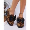 Bow Mid-heel Professional Shoes Women's 2025 Autumn New Leopard Print Thick-heeled Plus-size Low-top Shoes