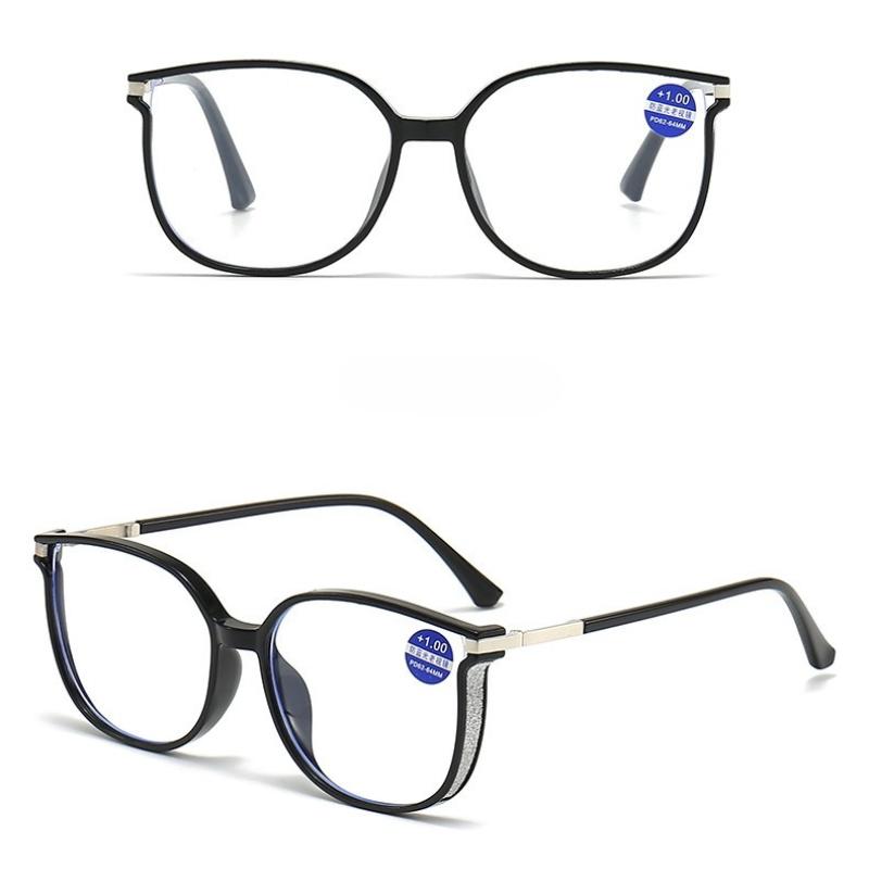 Blue Light Blocking HD Women Reading Glasses Stylish Presbyopic Eyeglasses Plano Eyewear Dazzling Large Frame Set with Diamonds