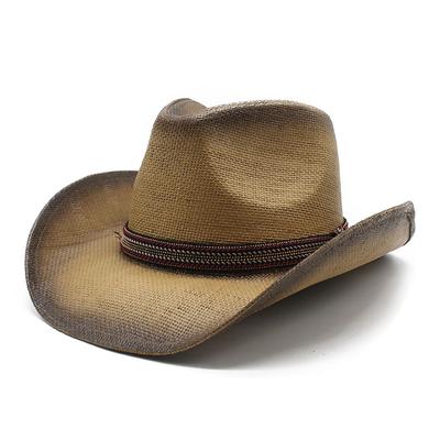 Ethno-Stil Sprühfarbe Western Denim Strohhut Männer und Frauen Outdoor Sonnenhut Strandhut handgefertigt Sonnenhut