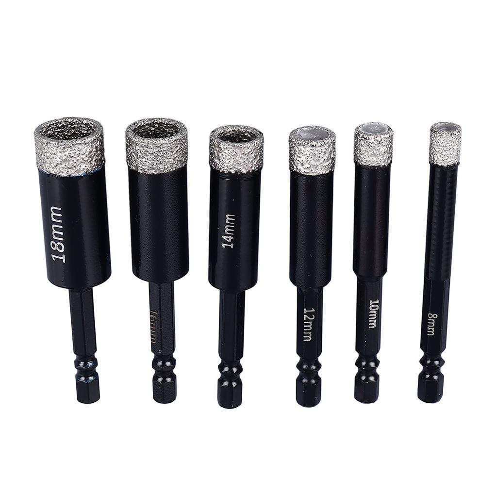 6 szt. Zestaw wierteł diamentowych na sucho 8 10 12 14 16 18 mm trzpień sześciokątny zestaw wierteł do płytek do marmuru betonu