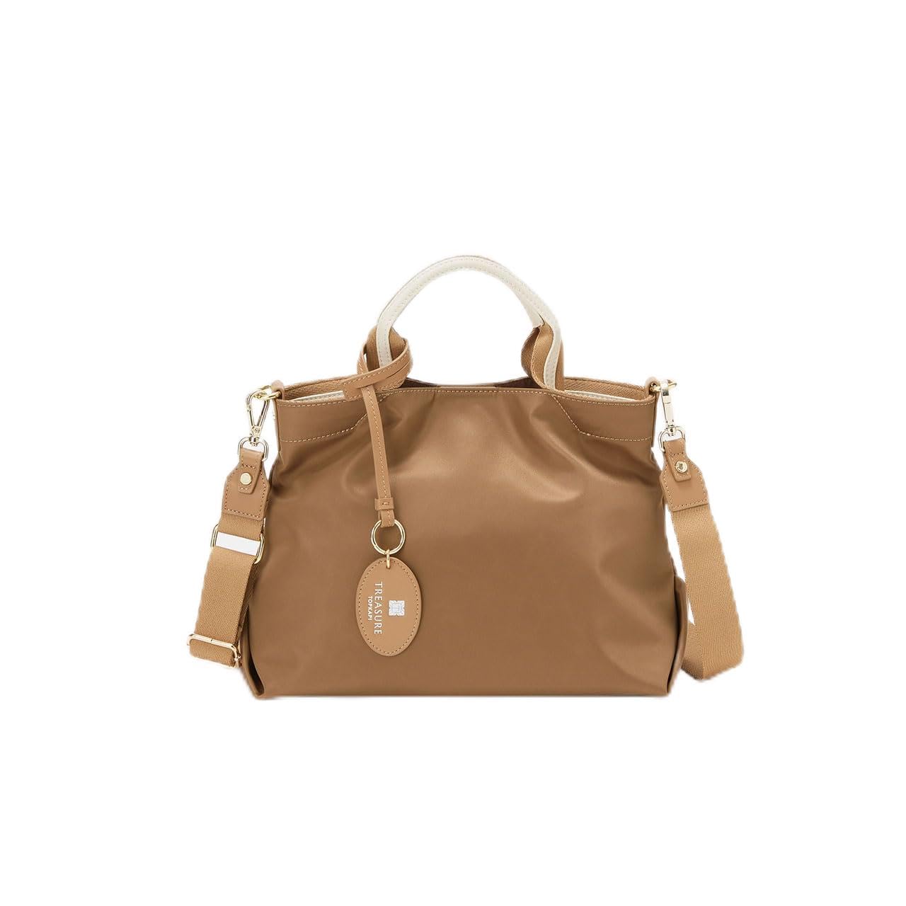 

[TREASURE TOPKAPI] Striped Handle Nylon 2-Way Mini Tote Bag (Camel)