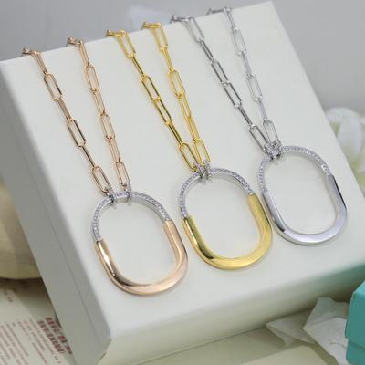 Aurous Material Electroplated 18k Large Semi Diamond Necklace LOCK ROSE Collaboration Series The Sparkling Light of Inlaid Diamonds Shines Brilliantly