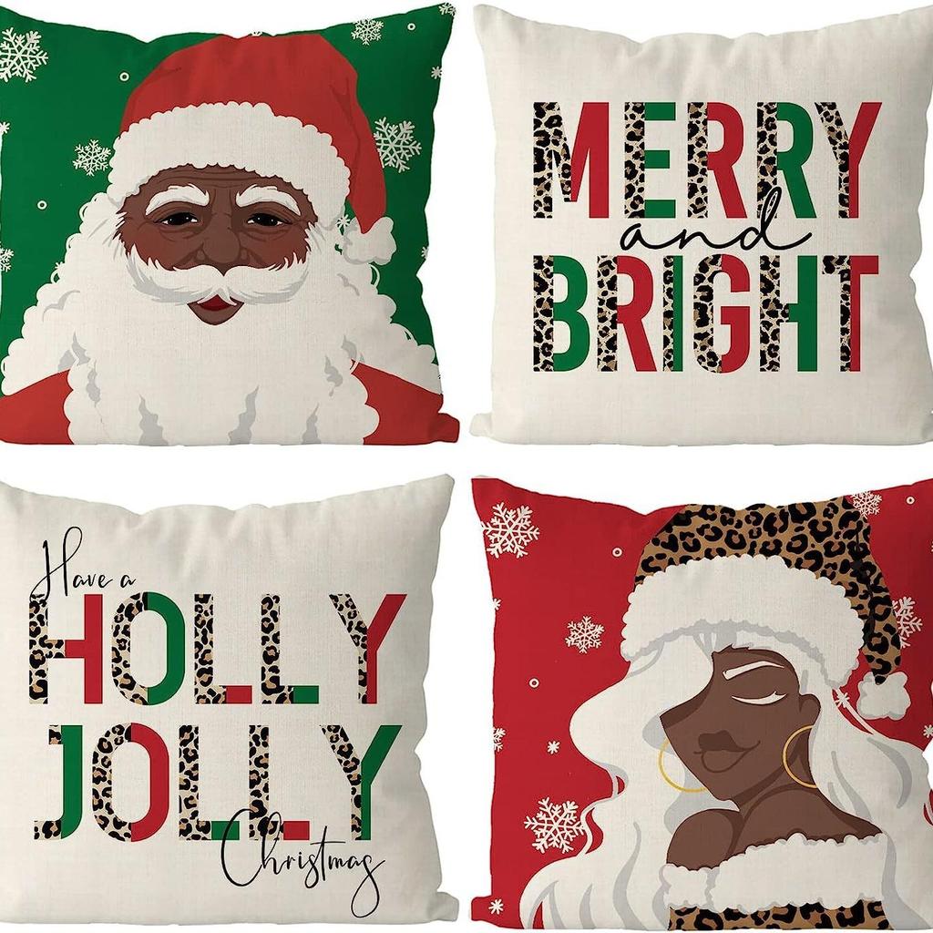 Christmas Pillowcase Linen Print Elk Snowman Home Decoration Sofa Cushion Cover