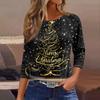 Women's Fashionable Casual Three Quarter Sleeve Christmas Printed Round Neck Top