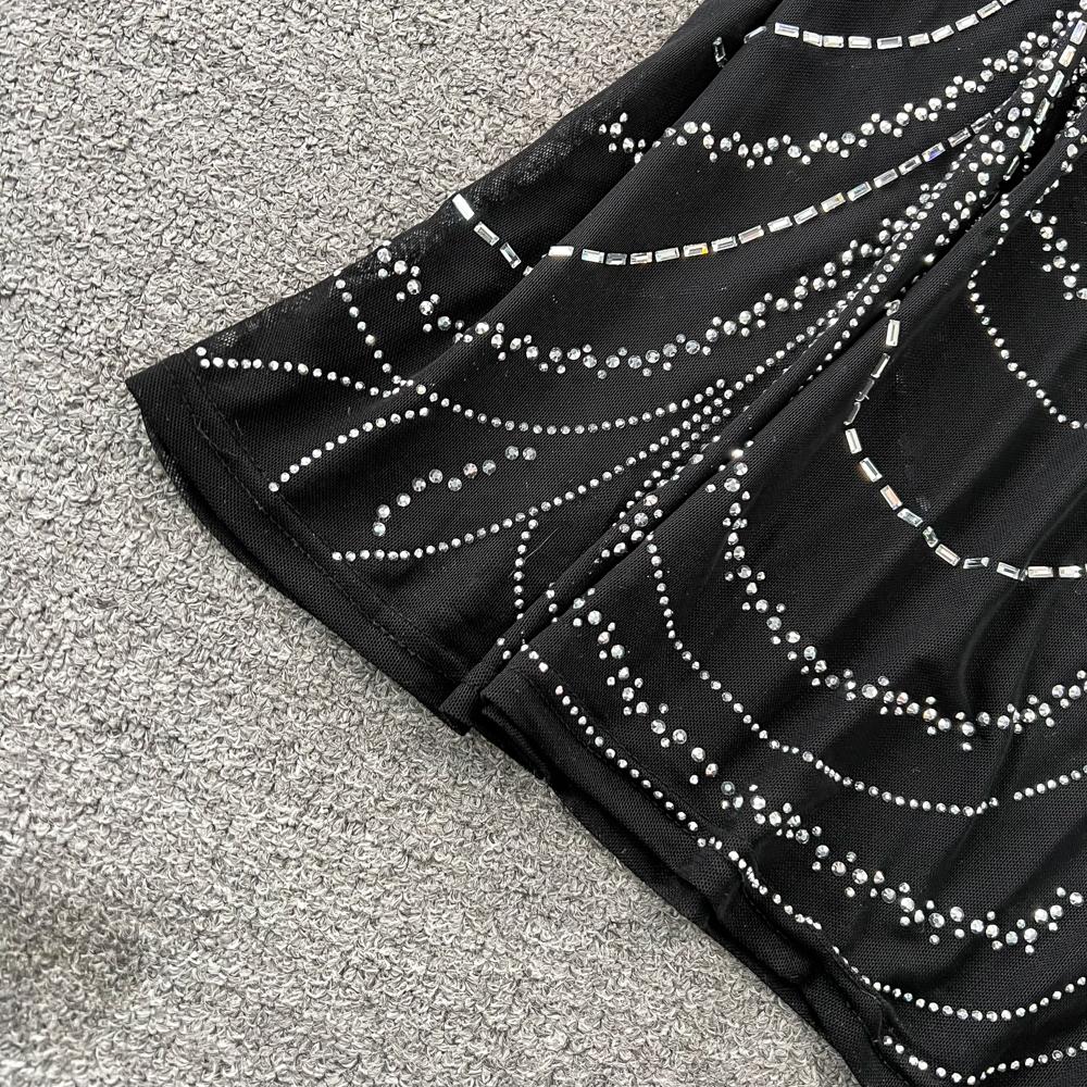 Fashion Suit, Fashion Long-sleeved Stand-up Collar, Slim-fitting Diamond-encrusted Short Top, Two-piece Set, High-waisted Fishtail Skirt.