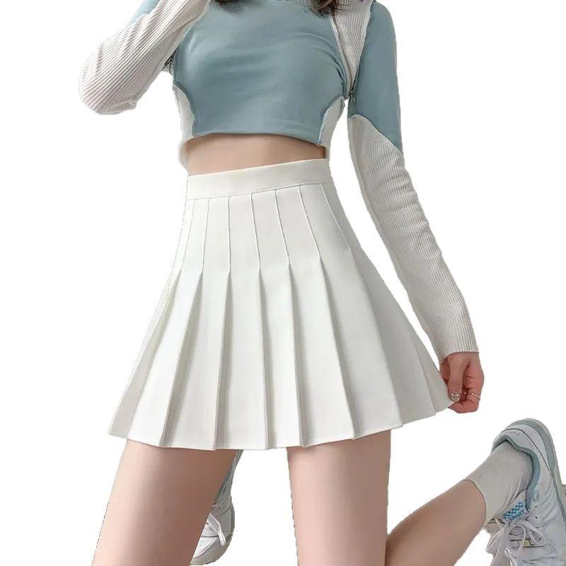 Summer Pleated Skirt with Pockets Small Elastic High Waist Elastic A-word Short Skirt Women's Slim Skirt