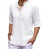 Men's Casual Shirts Solid Color Soft Comfortable Thin Tops Breathable Loose Fashion Button Henry Neck Long Sleeve Blouse