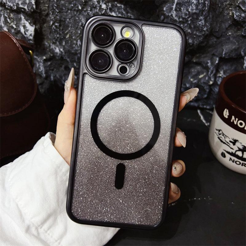 

Роскошный 6D гальванический матовый чехол для телефона с магнитным градиентом и блестками для iPhone 15 Pro Max 14 Plus 13 12 11 Pro, универсальный защитный чехол от падения iPhone 11 чёрный