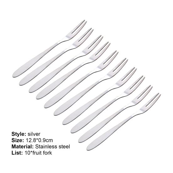10Pcs Reusable Fruit Picks Round Tines 304 Stainless Steel 2-Tine Food Grade Dessert k Kitchen Tools