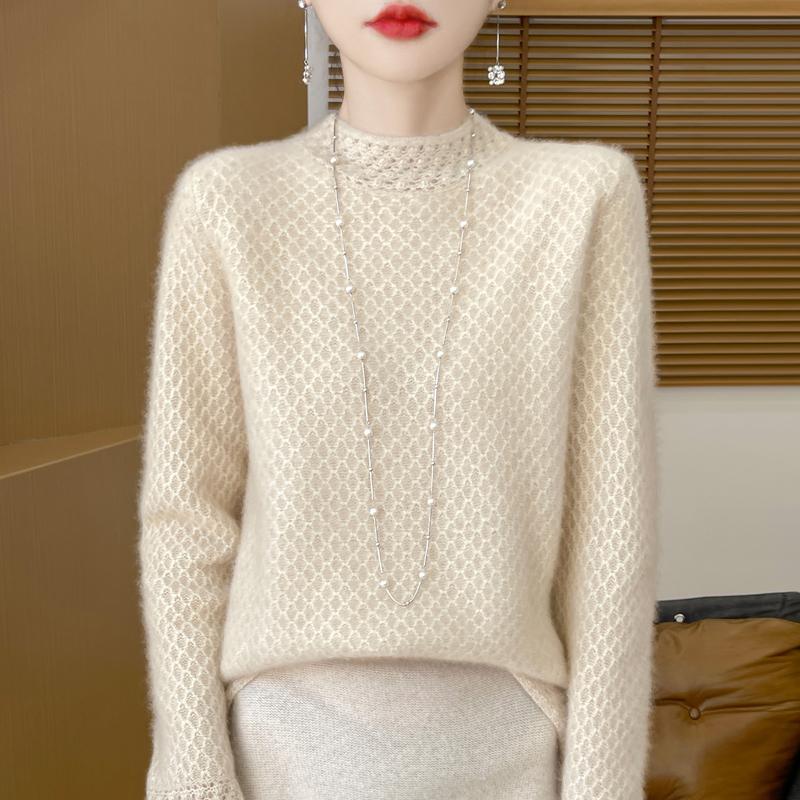 

Women s cashmere sweater Qinghe cashmere 30% cashmere 70% wool autumn and winter pullover warm and fashionable XXL бежевий