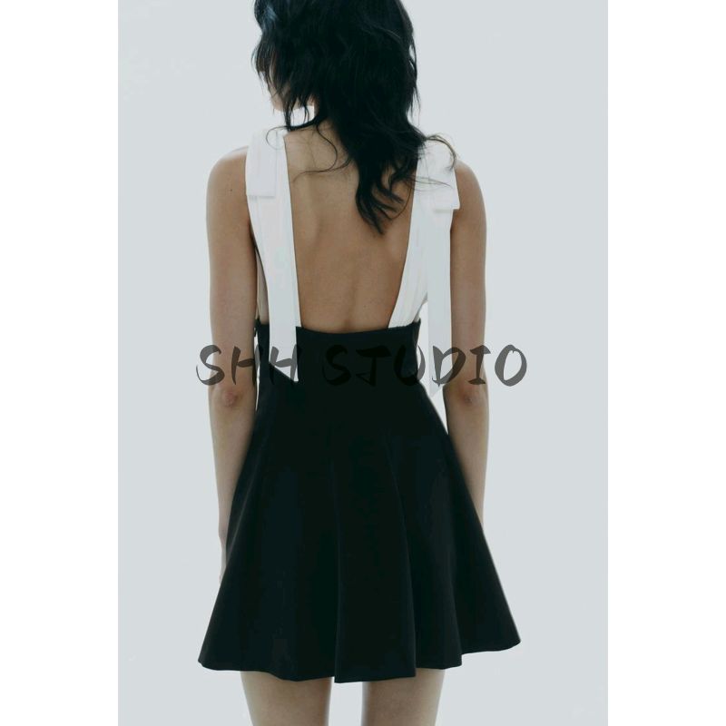 Summer New Women Clothes French Style Sexy Style V-neck Sleeveless Bowknot Decoration Patchwork Short Dress 8171777