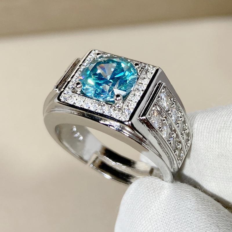 

Stylish Blue-Green Zircon Diamond Men s Adjustable Wedding Ring Adjustable