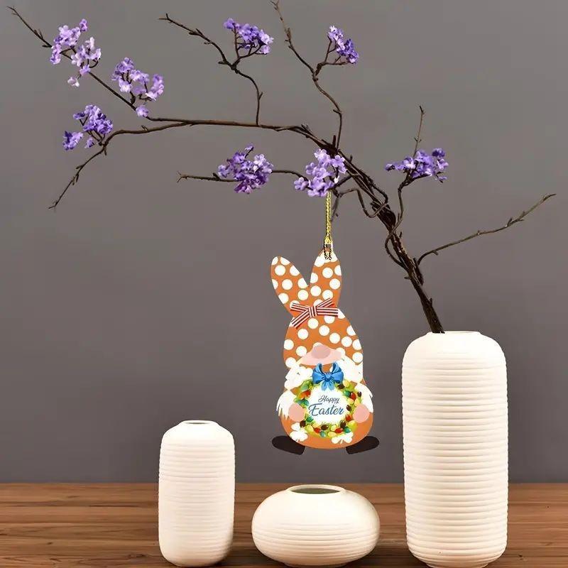 Delightful Cartoon Acrylic Easter Gnome Bunny Car Pendant For Stylish Interior Accents