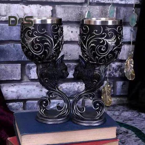 Dragon Wine Goblet Cat Chalice Cup Stainless Steel Resin Gothic Macabre Halloween Decorative Bar Whiskey Cocktail Drinking Glasses for Beer Wine