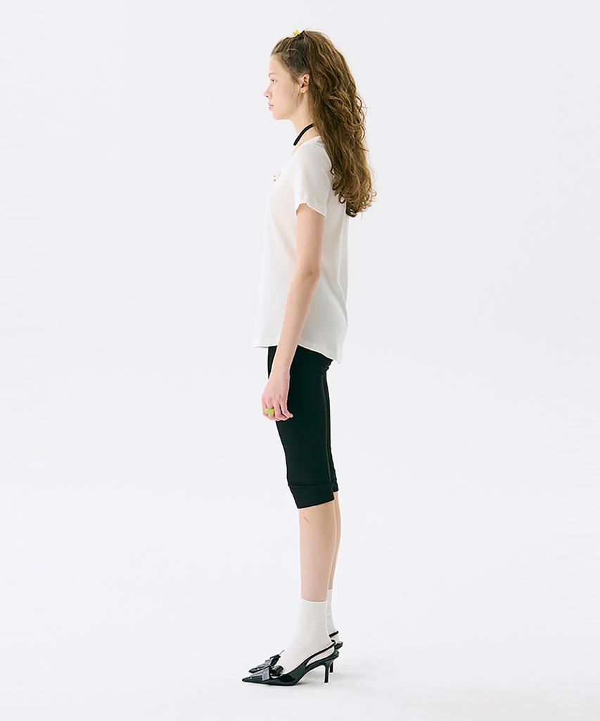 JUNEJUNE SPACE Henry Neck Half T_White