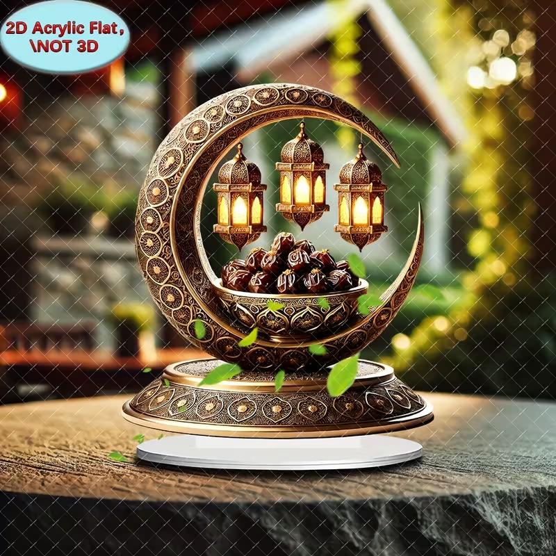 2D flat golden crescent lantern - elegant desktop decoration, perfect for Islamic home and office decor, perfect for Ramadan