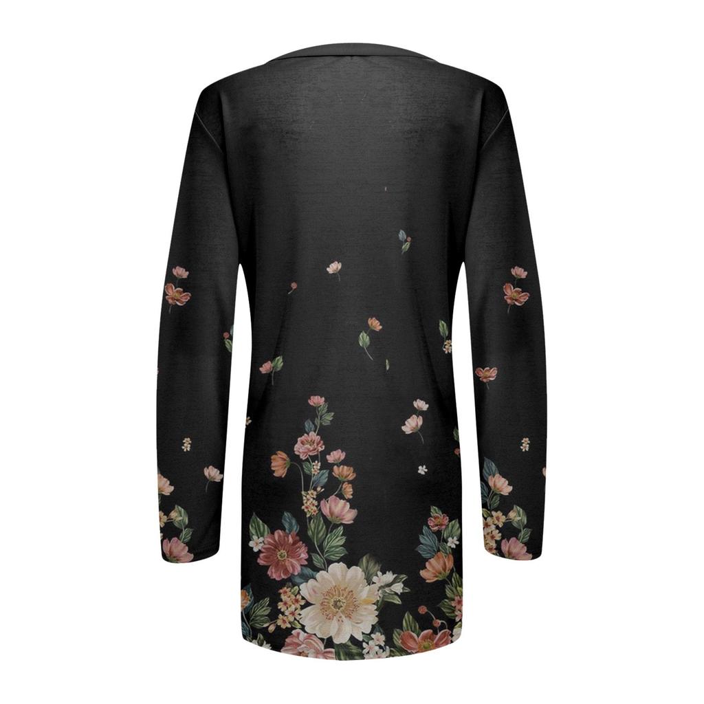 Damen-Cardigan mit offener Vorderseite, leicht, langärmelig, Knopfleiste, lose Oberbekleidung