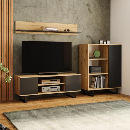 Display Cabinet Fondi Metal Legs Oak Artisan Black