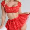 European & American Sexy Mesh Polka Dot Off-Shoulder Lingerie Three-Piece Set
