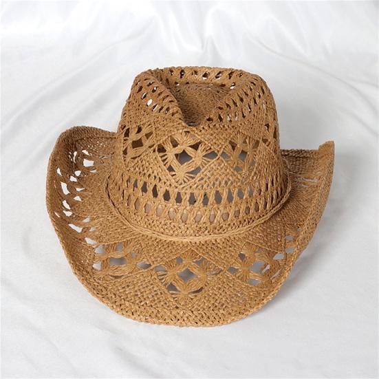 Cappello di Paglia Ventilato Vuoto Rotondo Pieghevole Cappello da Cowboy Occidentale da Spiaggia Oggetti di Scena per Foto