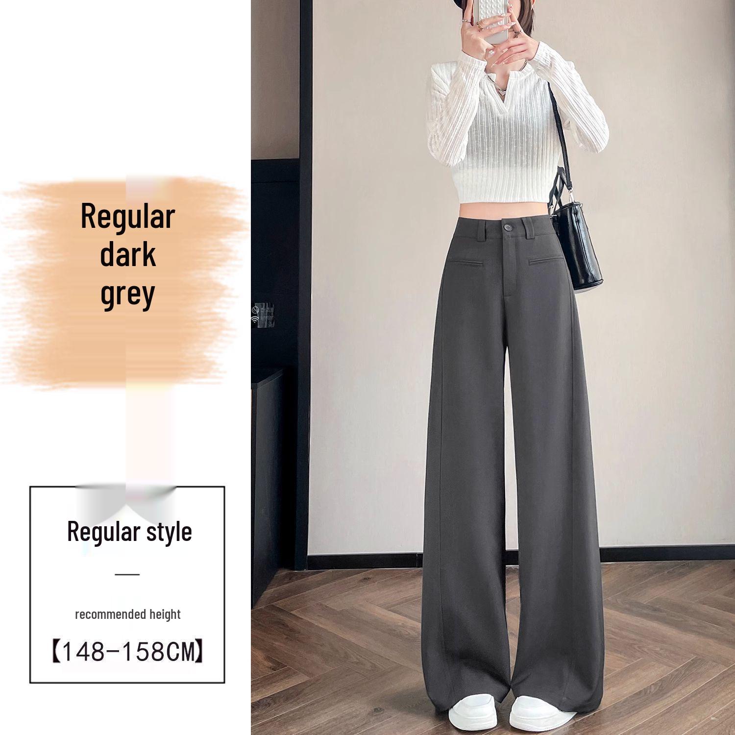 

Women s High-Waist Gray Suit Pants - Spring/Autumn 2025, Loose Fit, Straight Leg, Floor-Length S (Recommended 85-95 lbs)