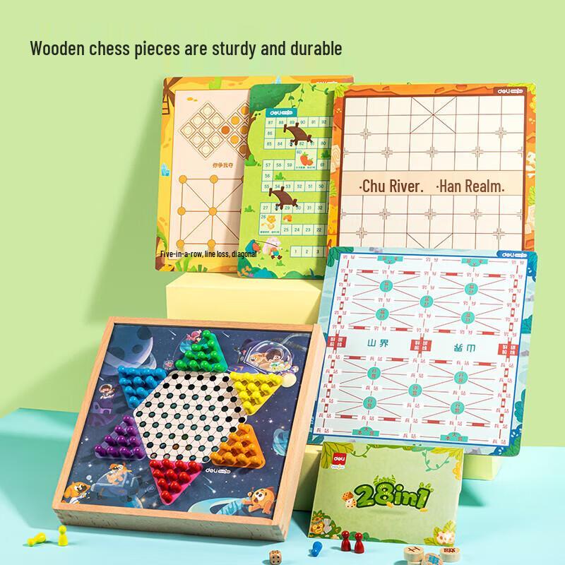 Deli YW107 Wooden 28-in-1 Multifunctional Board Game Set