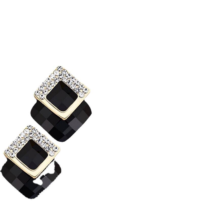 Korean Style Geometric Zircon Needle Ear Studs for Women - Retro Fashionable Earrings