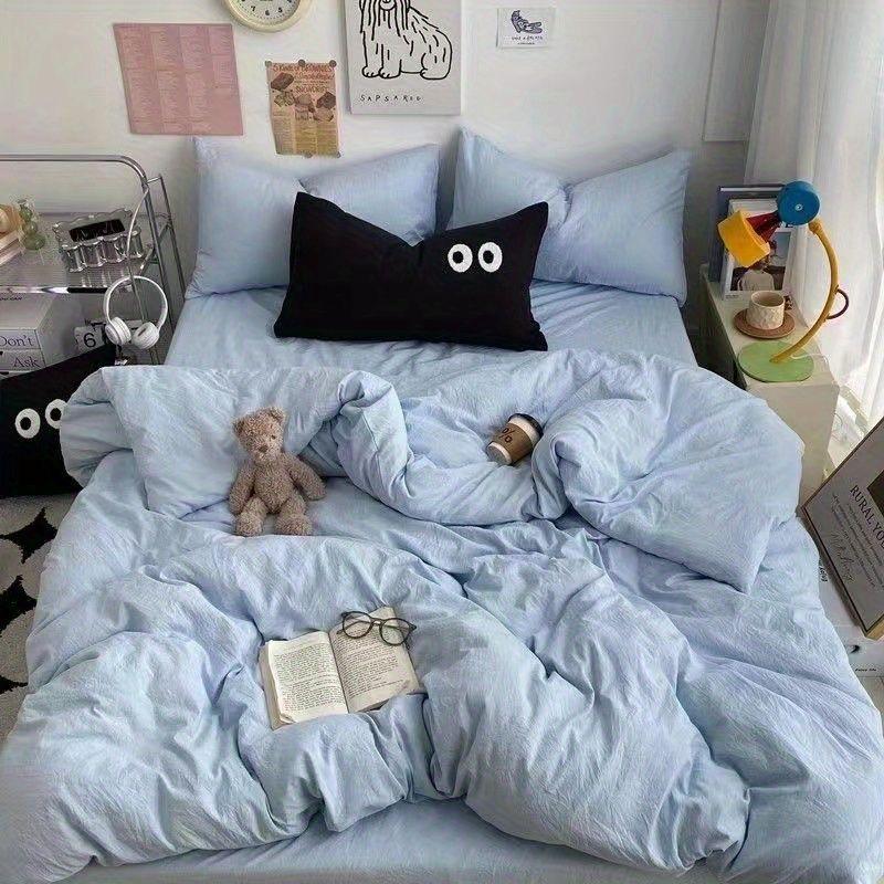 

Cute Duvet Cover Set with Sheet Pillowcase No Filler Warm Solid Color Bed Linen Full Queen Size Korean Big Eyes Home Bedding Set Twin150x200 3pcs&set
