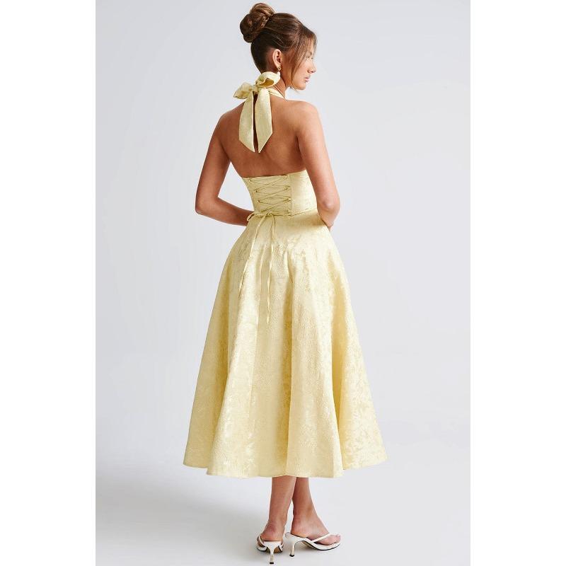 Sexy Elegant V Neck Halter High Waist A Line Long Evening Party Dress