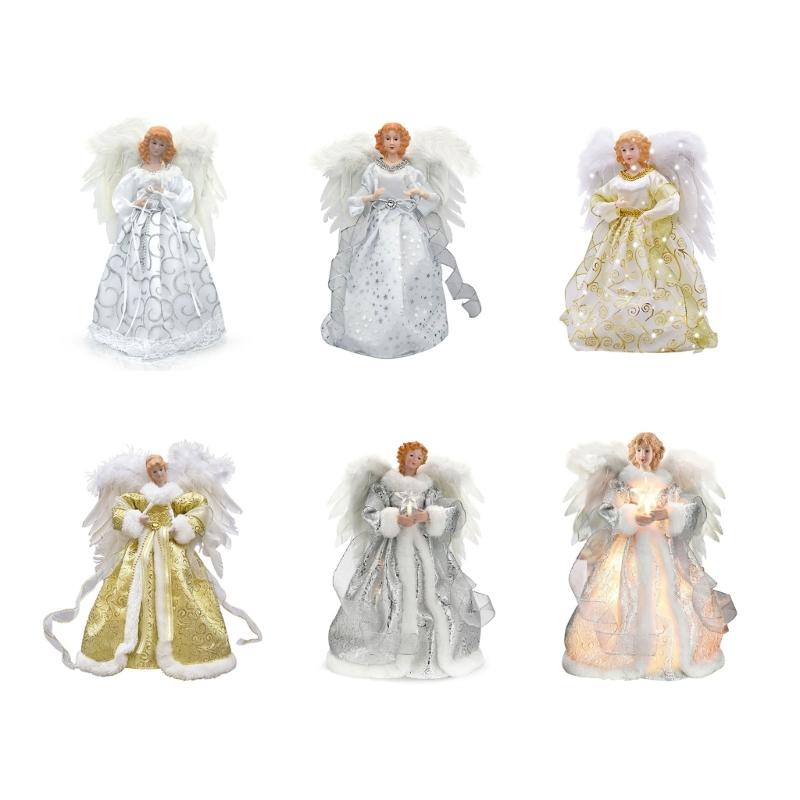 LED Light Silver Golden Angel Tree Topper Christmas Tree Accent 12" Height ForXmas Decoration Ornament