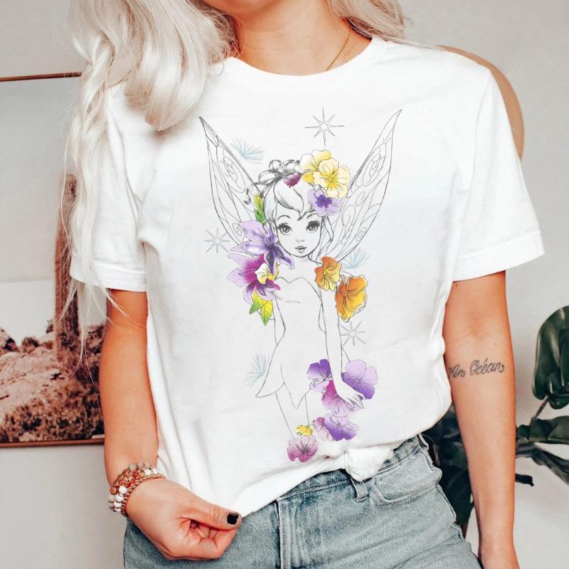 2026 Summer Disney Peter Pan Tinker Bell Graph Tshirt Mens Fashion Cotton Quality Casual Loose Short Sleeve Classic Unisex S