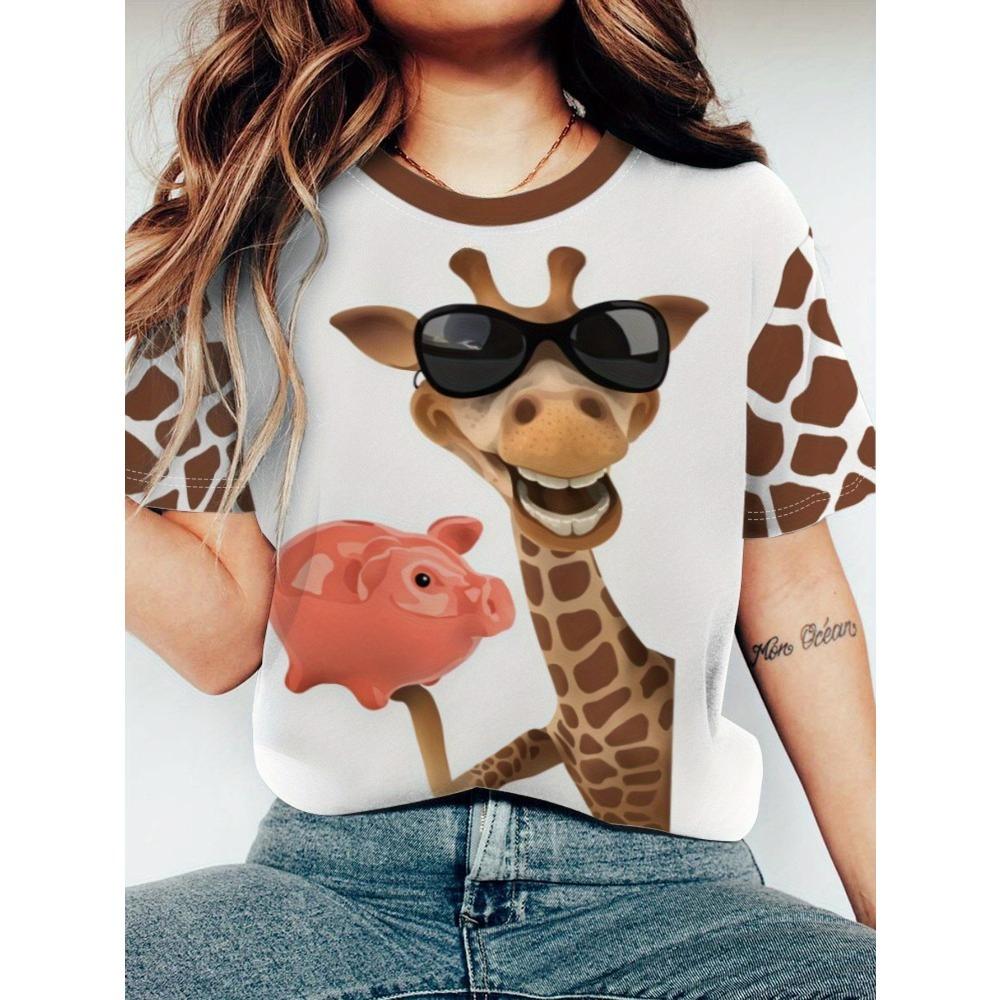 Modisches 3D-Digitaldruck Damen T-Shirt mit Rundhalsausschnitt und kurzen Ärmeln