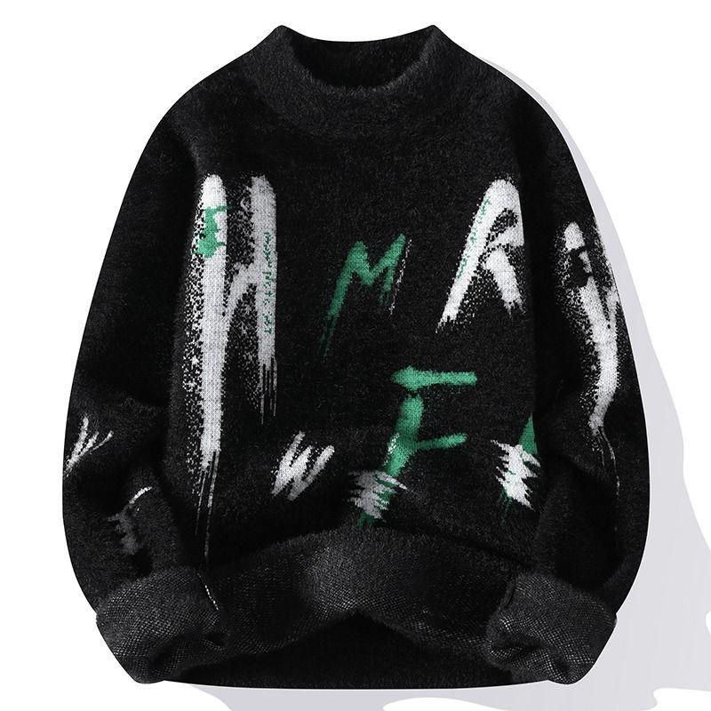 Men s Faux Mink Velvet Half-High Collar Sweater - Soft & Warm, Fleece-Lined, Thick Knit, Autumn/Winter Wear 2XL (135-150 jin)