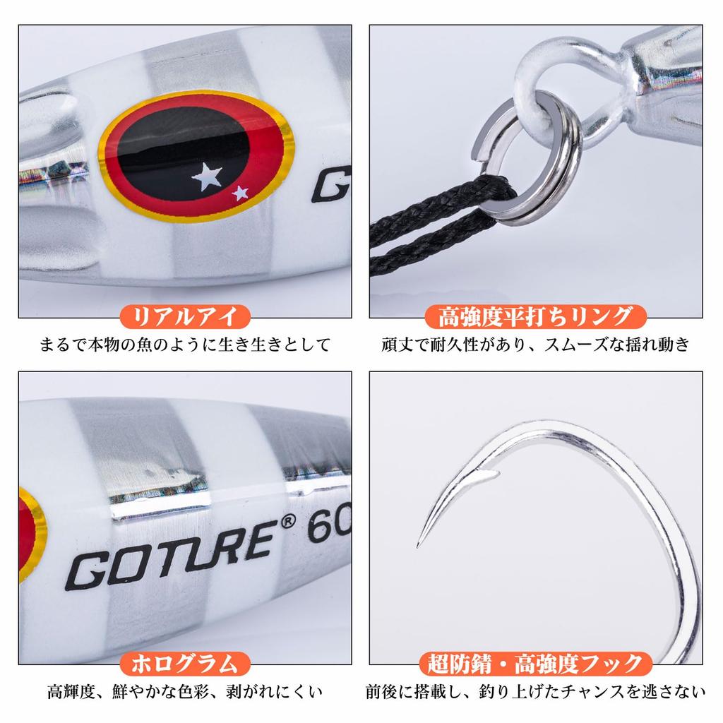 Goture Slow Fall Metal Set of Jigging Fishing Slow Spanish Sea Boat Fishing Jigs, 30g, 5, Lure, Jig, Sinker, Tackle, Jigging, Bluefish, Yellowtail,