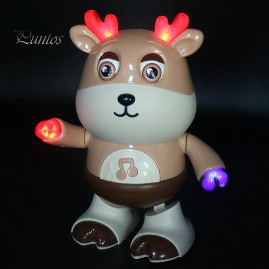 Kids Electric Deer Toy with LED Light Music Singing Dancing Cartoon Elk Toy Toddlers Interactive Educational Movable Eyes Animal Musical Toy