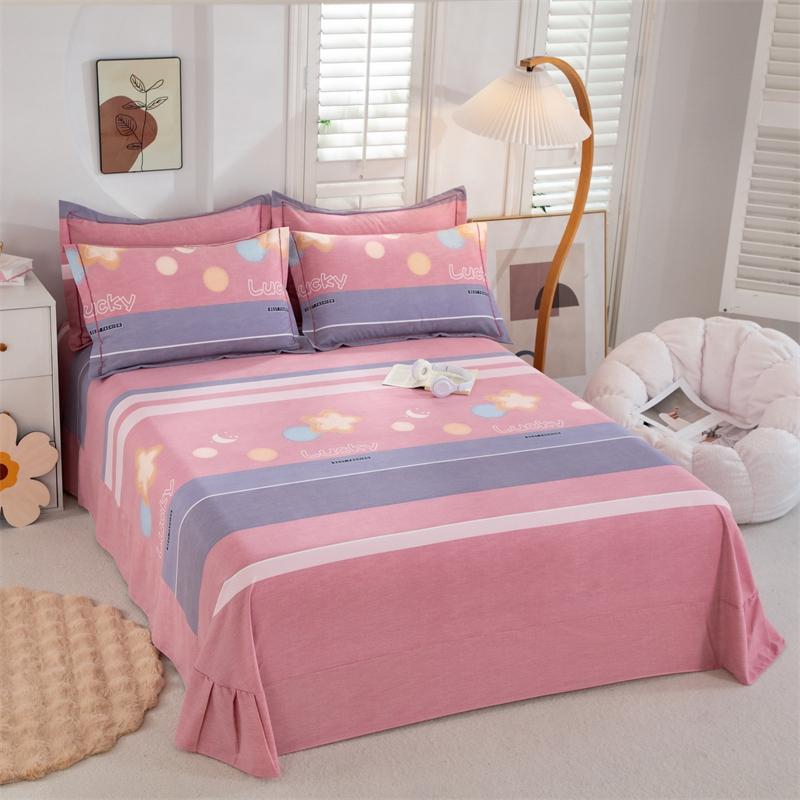 Simple Geometric Pattern Bed Sheet Set 100% Cotton Skin Friendly Flat Sheets with Pillowcase Thickened Queen Size Bedding Set