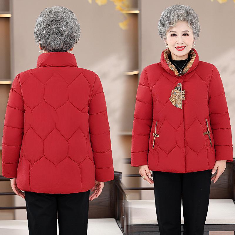 

Elegant Short Winter Cotton Jacket for Middle-Aged and Elderly Women - Warm Outerwear for Moms 5XL (150-165 lbs) красный