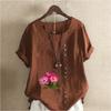 Women's Fashion Flowers Prined Round Neck Short Sleeve T-shirt Casual Cotton Linen Graphic Shirt Leisure Loose Summer Blouse Tops