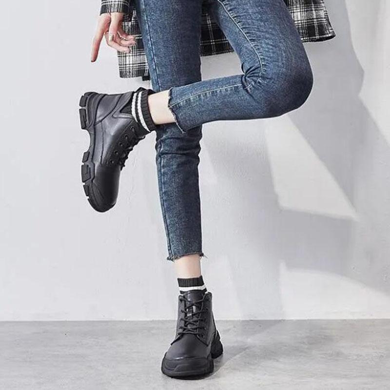 Černé boty Dámské boty Boty Univerzální Britský styl Kotníkové boty