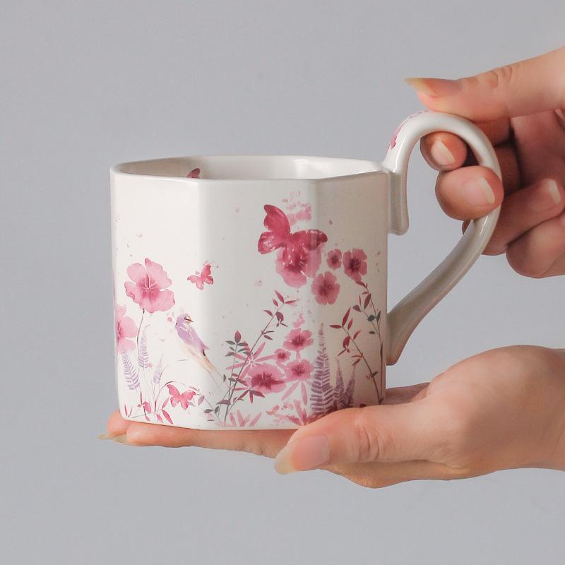 Oil Painting Flower Coffee Cup Matte Retro Exquisite Breakfast Cup Souvenir Niche Birthday Gift Girl