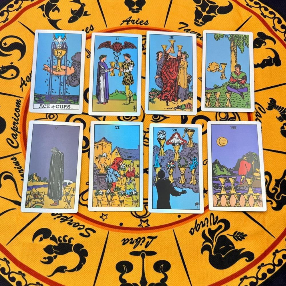 Holographic Gold Foil Rider Tarot Deck - 78 Cards PET Plastic, Waterproof & Scratch-Resistant, with Paper Guidebook 12*7cm