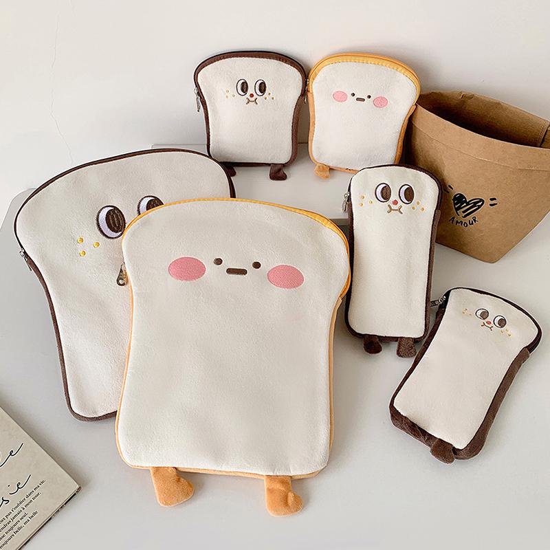 Ins Cartoon Plush Flat Storage Bag Soft Toast Desktop Storage Bag Student Portable Stationery Bag Pen Bag