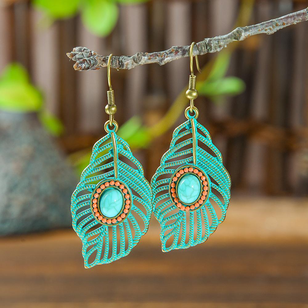 Bohemian Vintage Earrings Leaf Drop-shaped Tassel Earrings