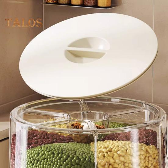 360-Degree Rotating Cereal Dispenser Rice Container with Lid Large Capacity Multiple Compartments Grain Storage Organizer
