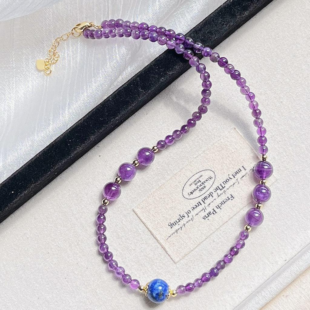 Natural Lapis Lazuli Amethyst Design Sense Necklace Collarbone Chain Sweater Chain