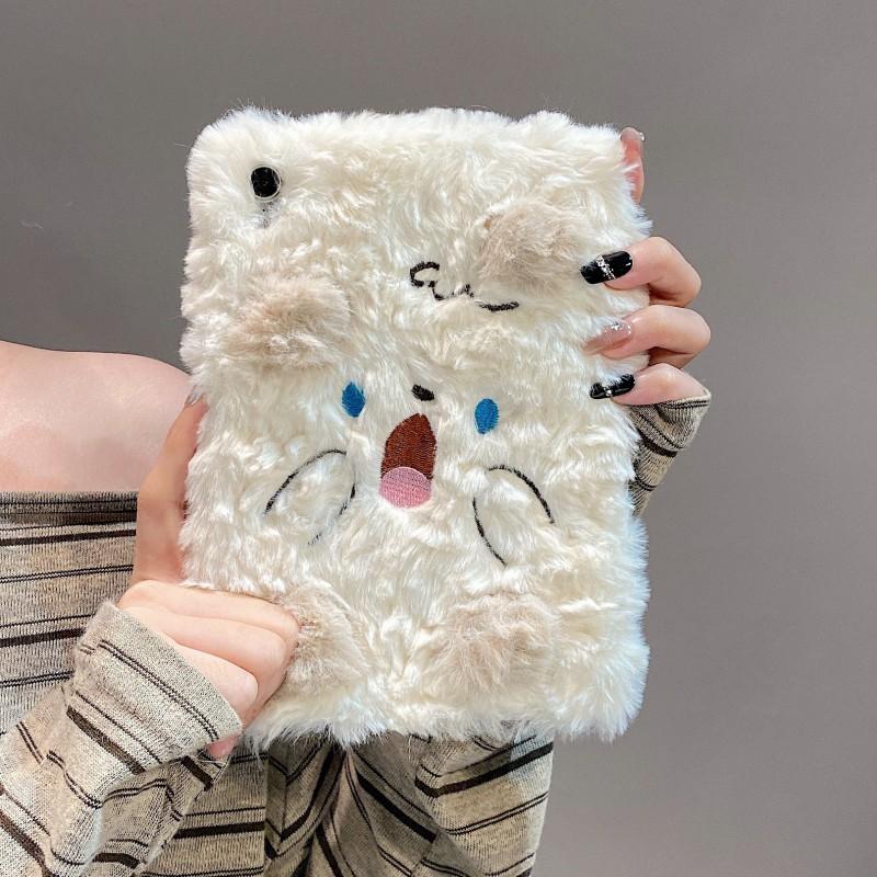 Cute Surprised Dog Tablet Case IPad Air 3 4 7 Mini - Plush Fuzzy Full Coverage Sleeve In Transparent Style